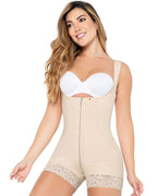 MariaE Faja Colombiana Postpartum & Daily Use Shapewear Bodysuit front Zipper Open Bust Mid Thigh