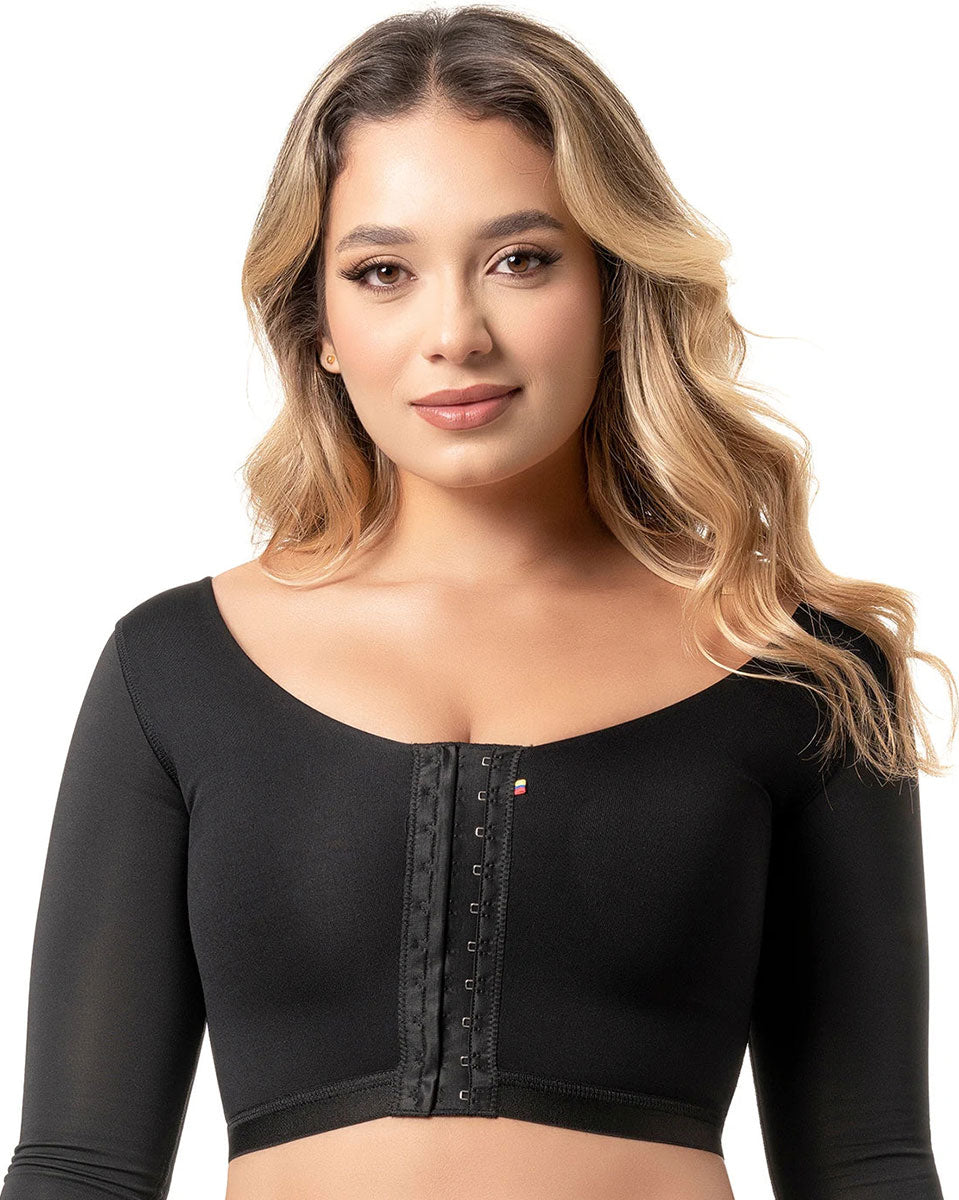 Fajas Sonryse - Sujetador postoperatorio, corrector de postura, recuperación de aumento de senos, cierre frontal con mangas