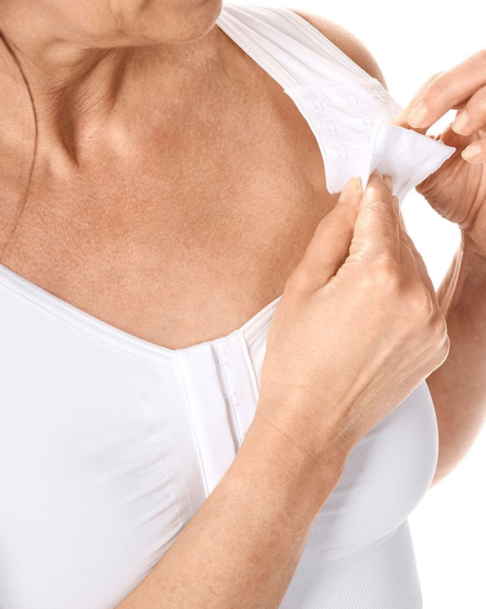 Amoena Lymph Flow Long Wire Free Front Closure Bra - White