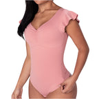 Fajas MyD Flutter-Sleeve Bodysuit Light Control V-Neck Shaper