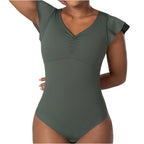 Fajas MyD Flutter-Sleeve Bodysuit Light Control V-Neck Shaper