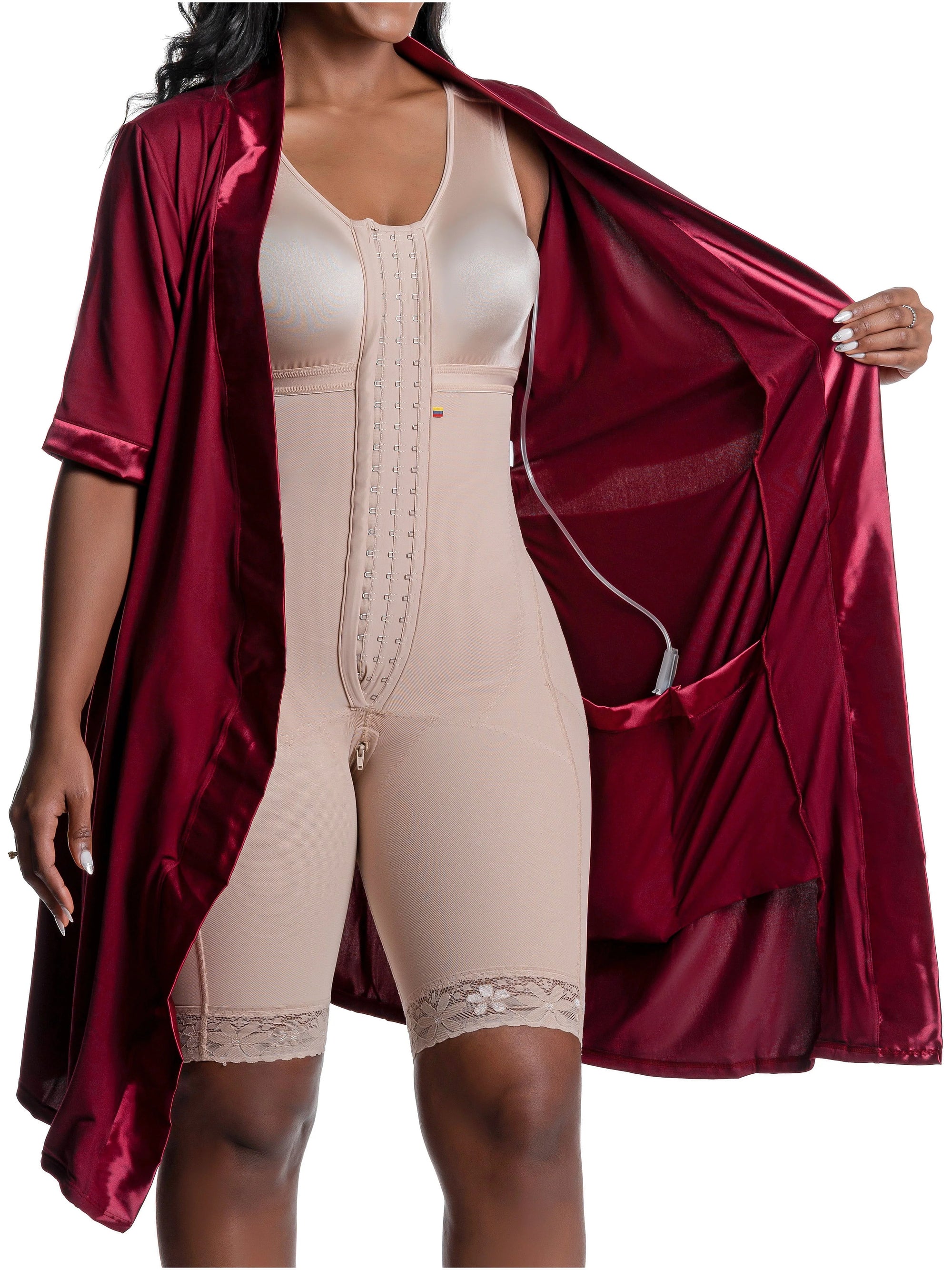 Snatched Body Accessories Post Surgery Recovery Night Gown Robe with Drain Pockets | ¾ Sleeves