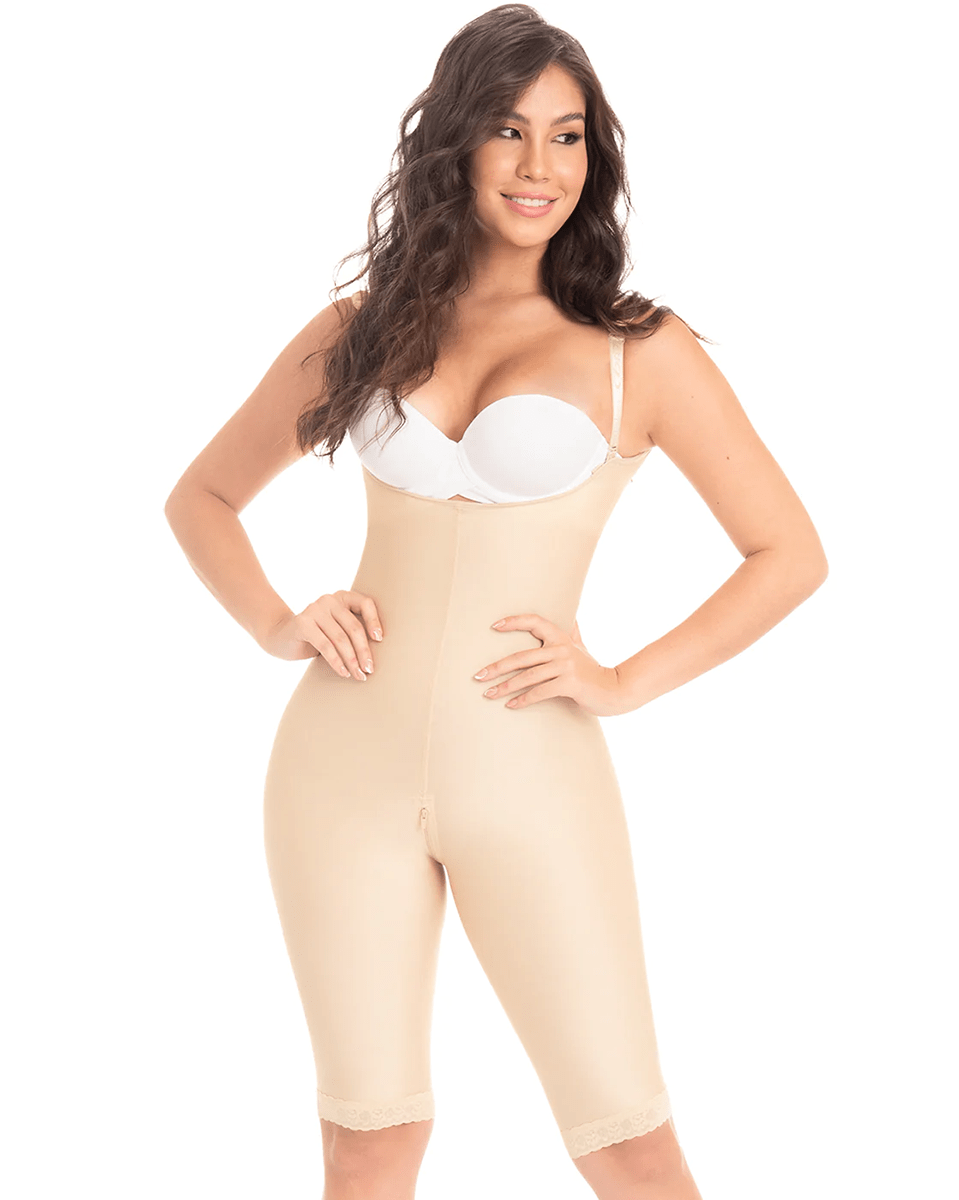 Fajas M & D Knee Length Open Bust Faja Colombiana Seamless Shapewear Tummy Control