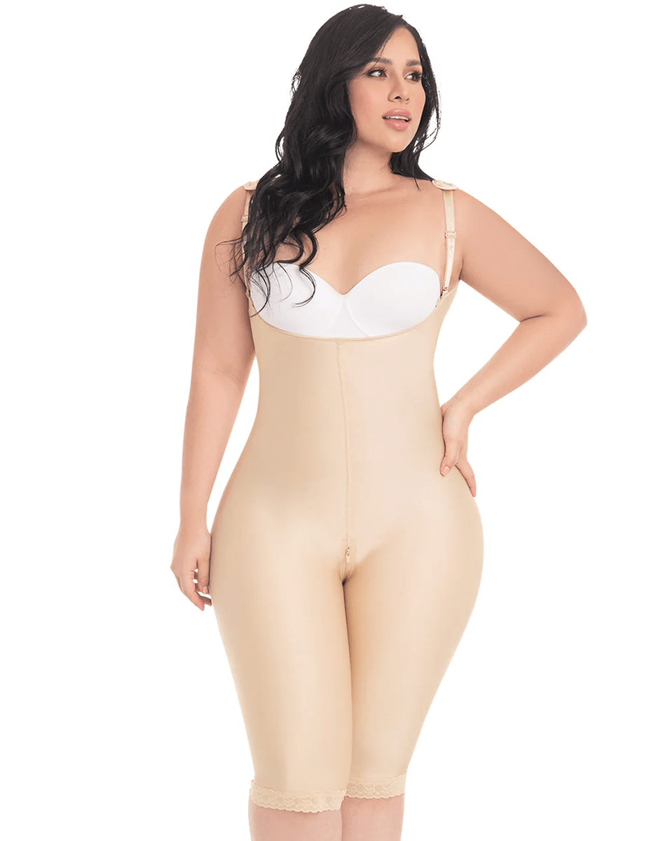 Fajas M & D Knee Length Open Bust Faja Colombiana Seamless Shapewear Tummy Control