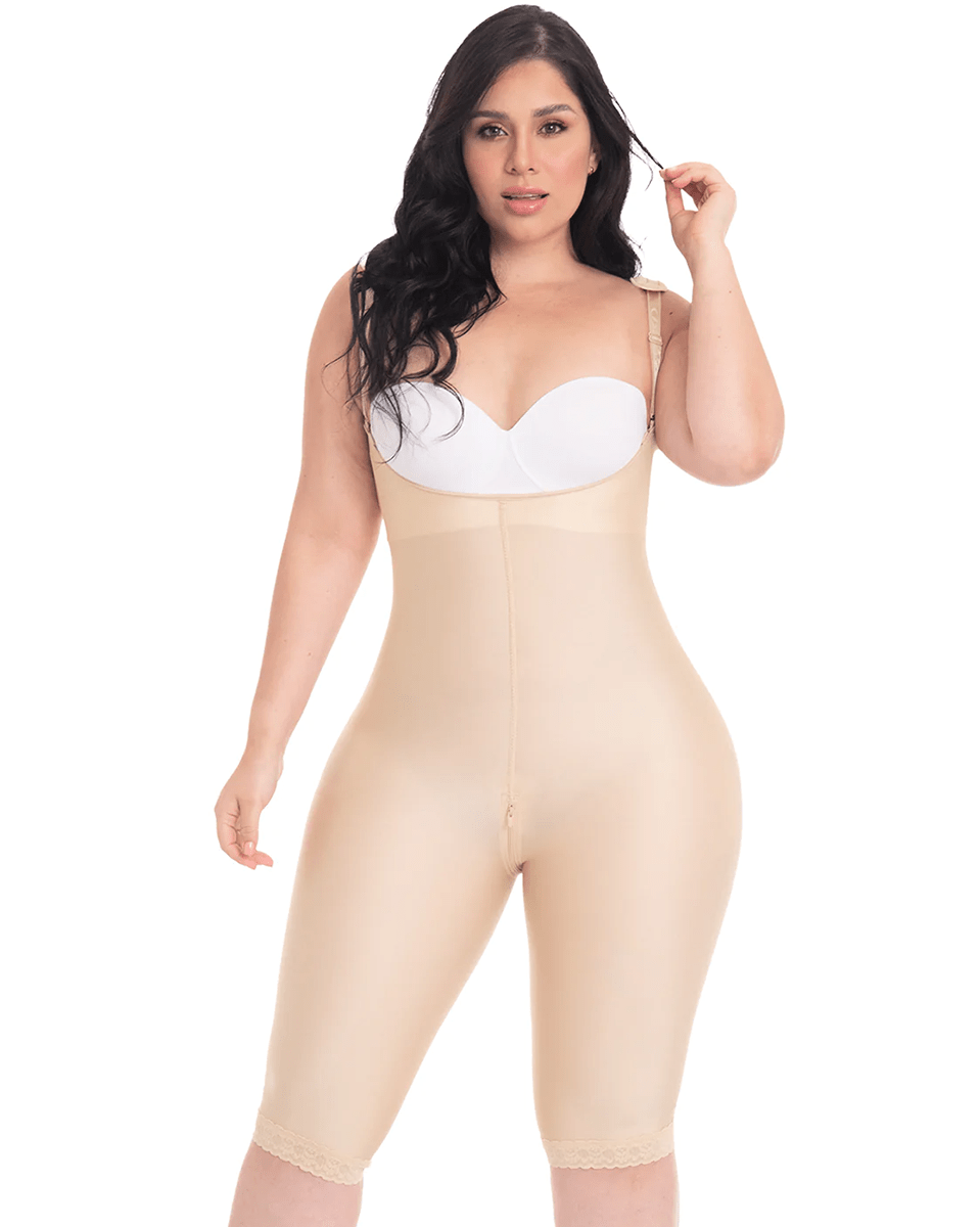 Fajas M & D Knee Length Open Bust Faja Colombiana Seamless Shapewear Tummy Control