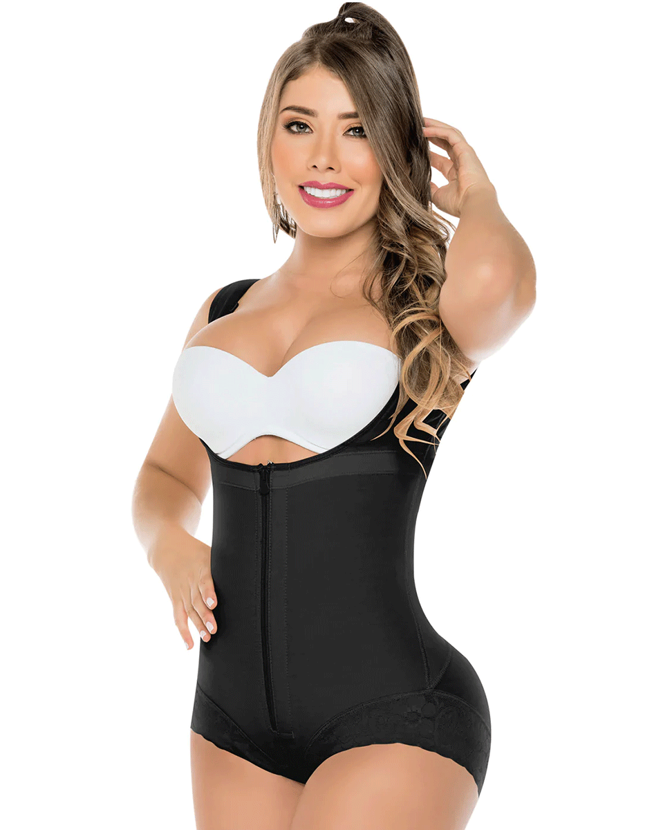 Fajas Salome Open Bust Panty Post Op Faja Shapewear para mujer con correas anchas y cremallera frontal Powernet
