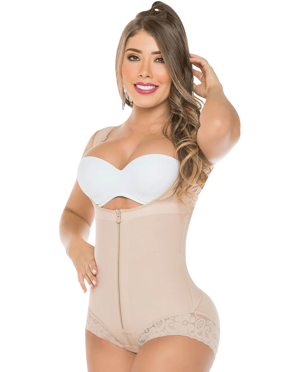 Fajas Salome Open Bust Panty Post Op Faja Shapewear para mujer con correas anchas y cremallera frontal Powernet