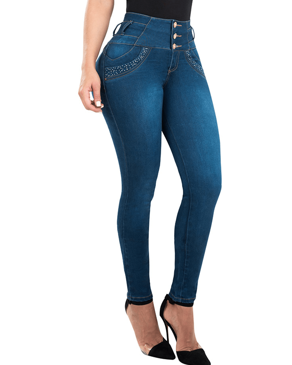 Fiorella Butt Lifter Skinny Women Jeans High Rise Waist Levanta Cola Colombiano Blue
