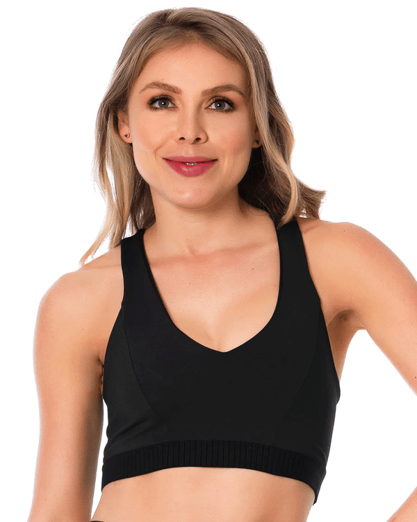 Flexmee Criss-Cross Black Sports Bra for Women