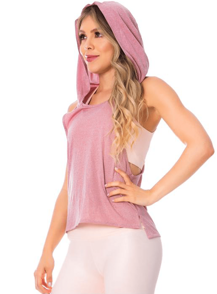 Flexmee Women's Pink Sleeveless Hooded Tank Top Light Microfiber