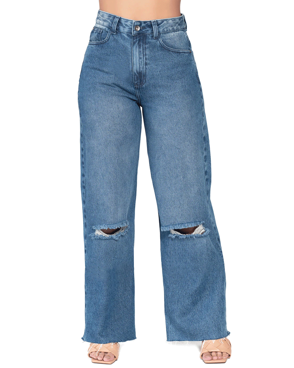 Lowla High Rise Wide Leg Distressed Denim Jeans Full Length