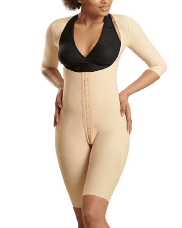 Marena Reinforced Bodysuit with Sleeves and Layered Panels - Short Length