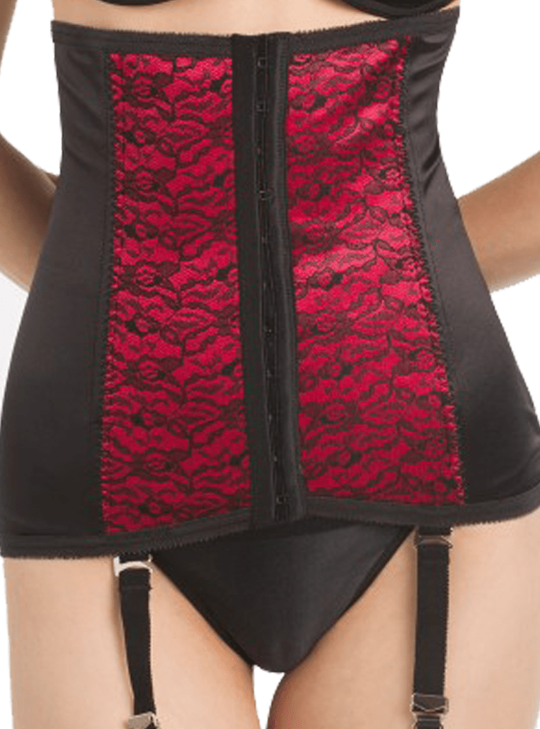Rago Luxurious Red Satin And Black Lace Corset Medium Shaping