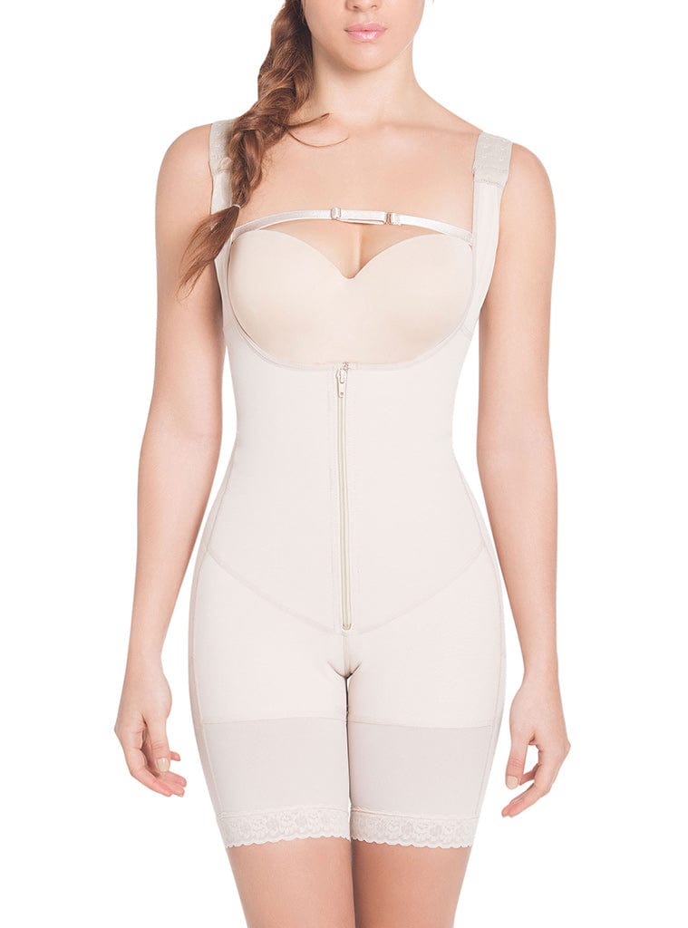 Siluet Extra-Strength Compression Wide Straps Mid-Thigh Bodysuit Slimming Shaper with latex