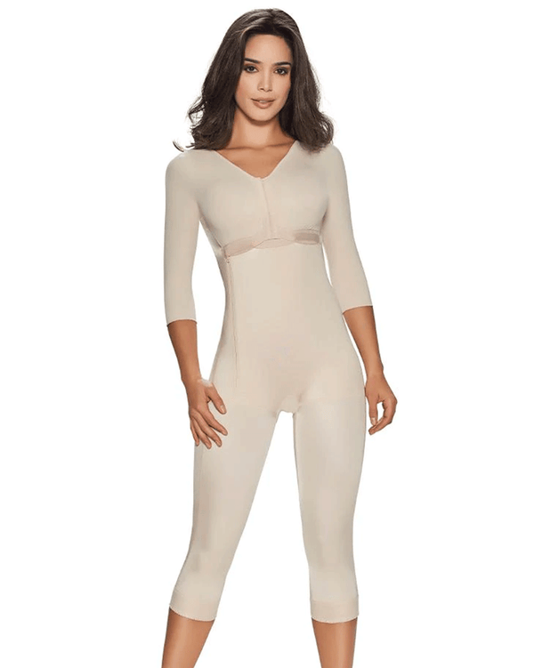 Trueshapers Full Bodysuit Girdle With 3/4 Lenght Compression Sleeves Nude