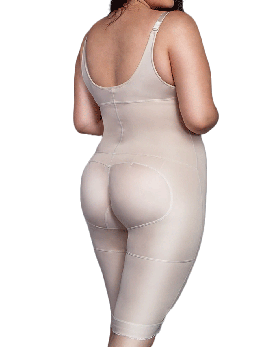 TrueShapers Knee Length Body Shaper With Firm Compression Butt Lifter Front Zipper
