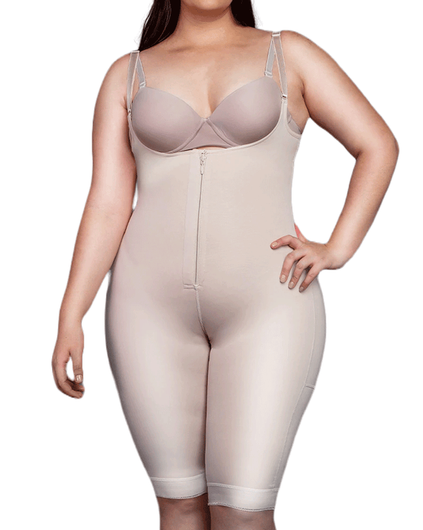 TrueShapers Knee Length Body Shaper With Firm Compression Butt Lifter Front Zipper